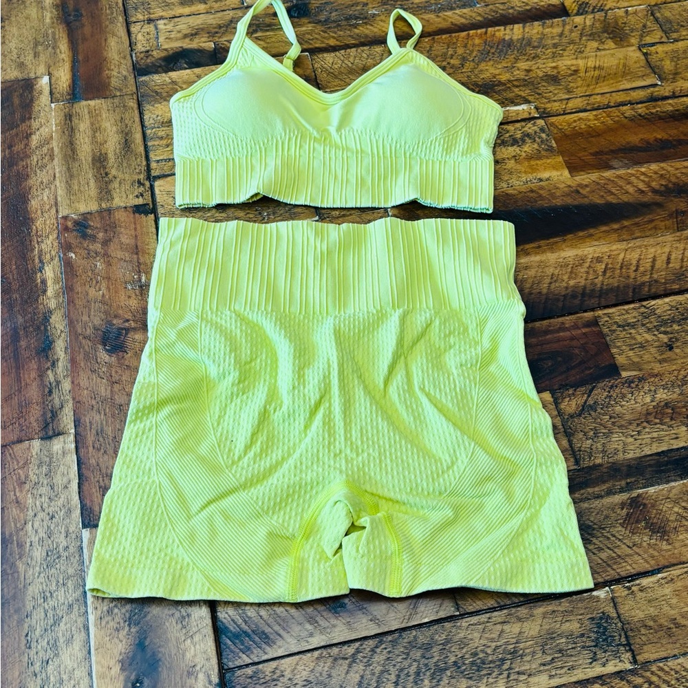 Lemon Yellow Sports Bra and Shapewear Set